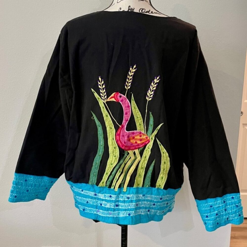 90’s Y2K FLAMINGO ALL OVER BLAZER COAT EMBROIDERED BEADED SZ XL RARE  ECLECTIC - Picture 4 of 16